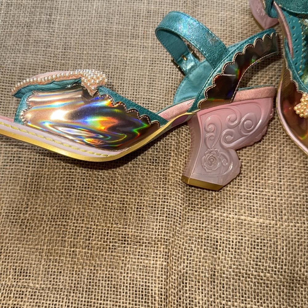 Irregular Choice Teal and Pink Heart Embellished Sandals - Picture 2 of 7